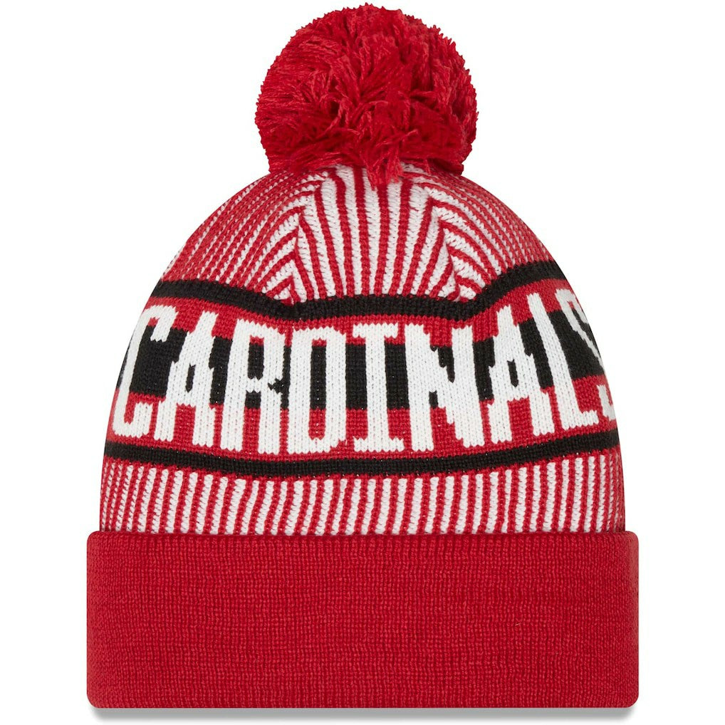 Arizona Cardinals New Era Striped Cuffed Knit Hat with Pom - Cardinal - NFL