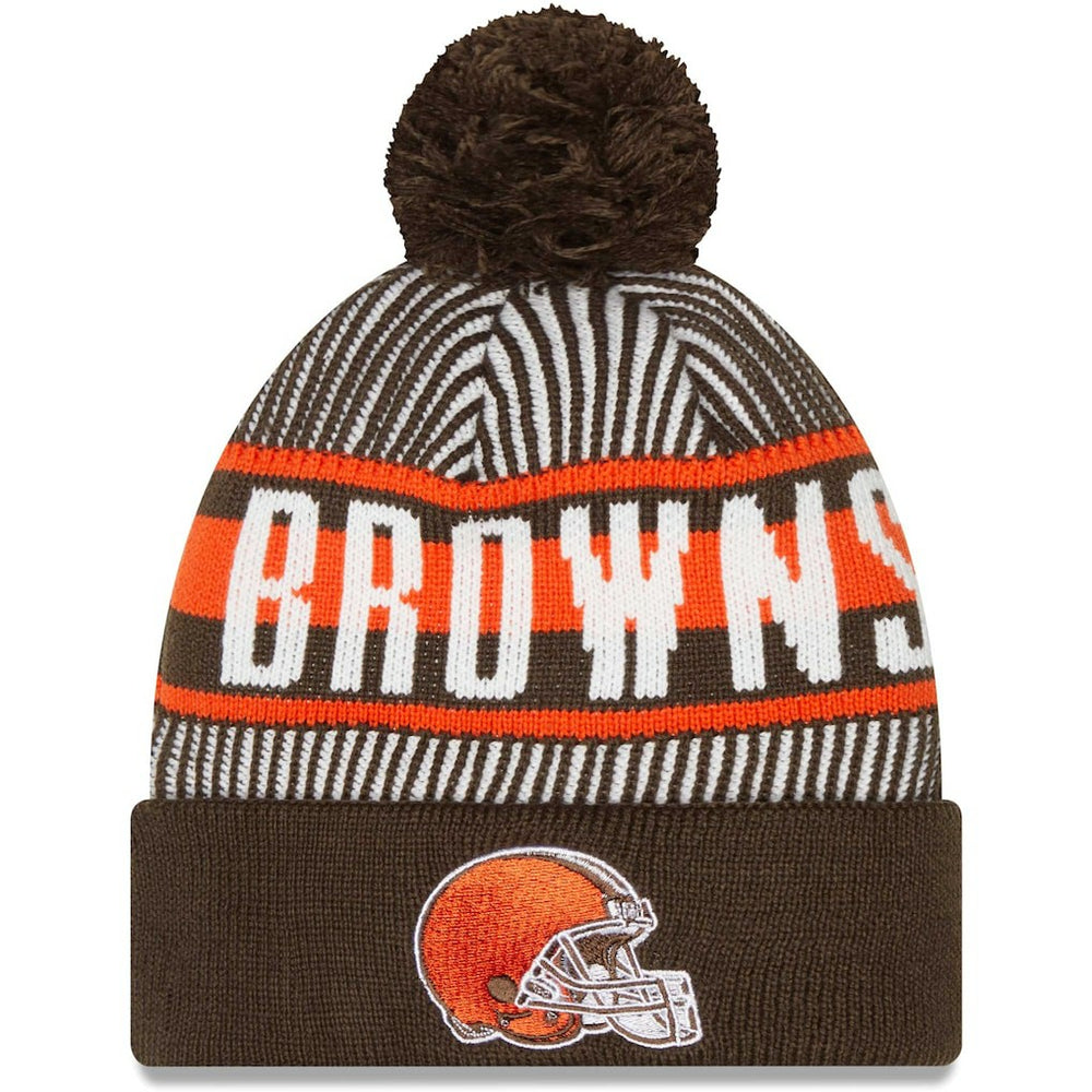Cleveland Browns New Era Striped Cuffed Knit Hat with Pom - Brown - NFL
