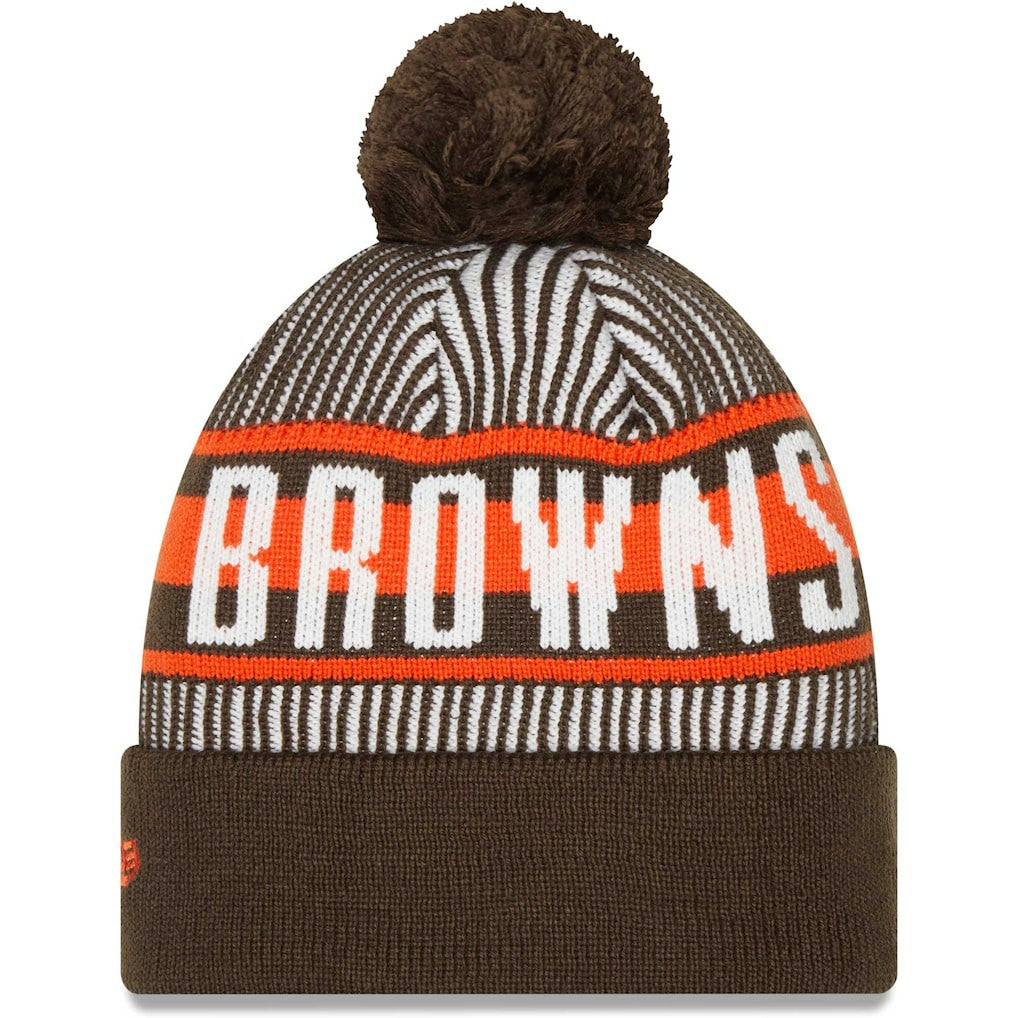 Cleveland Browns New Era Striped Cuffed Knit Hat with Pom - Brown - NFL