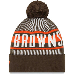 Cleveland Browns New Era Striped Cuffed Knit Hat with Pom - Brown - NFL