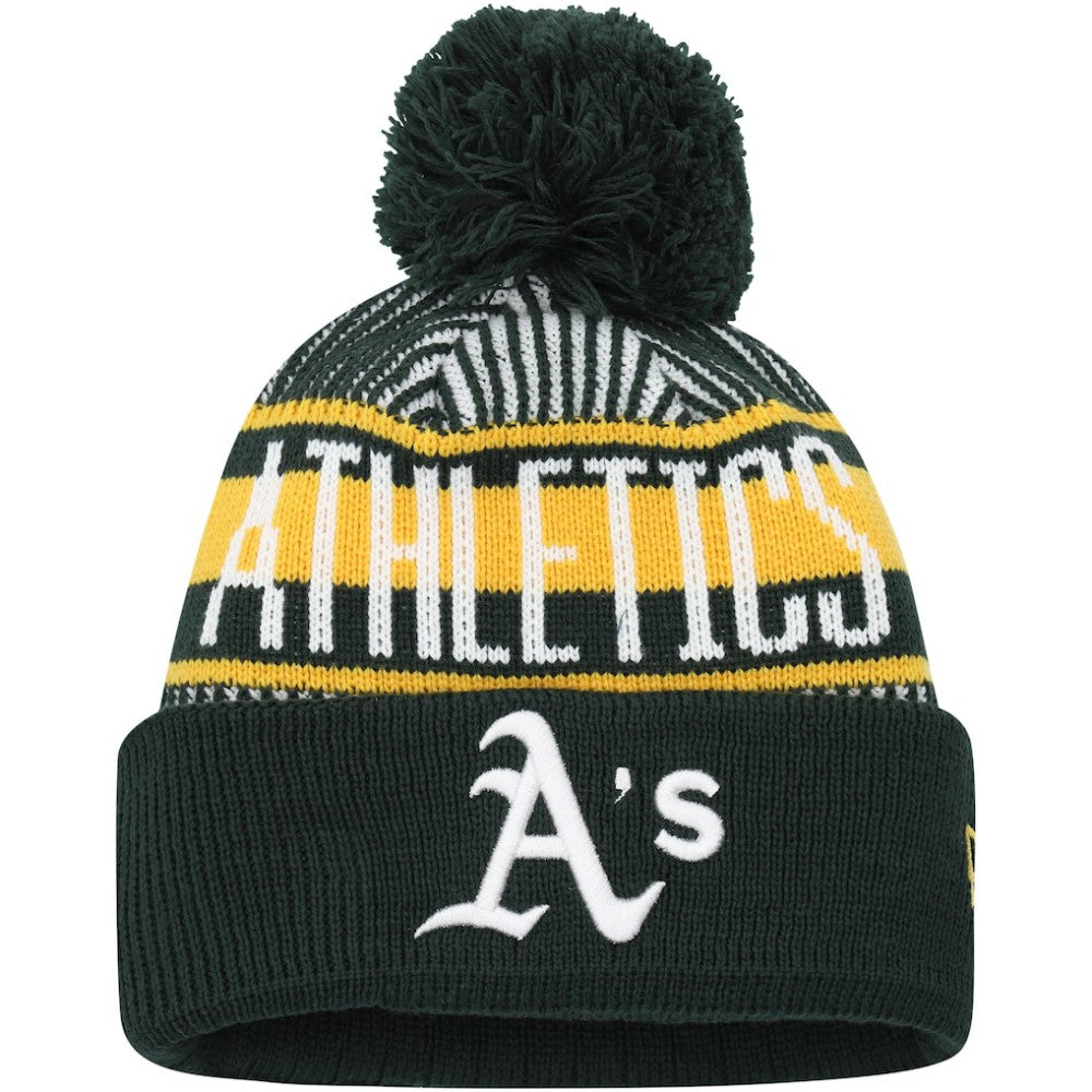 Athletics New Era Youth Striped Cuffed Knit Hat with Pom Discount
