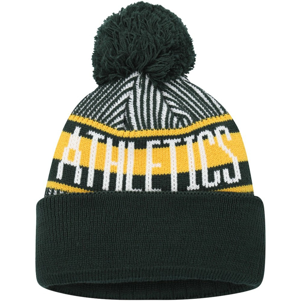Athletics New Era Youth Striped Cuffed Knit Hat with Pom Discount