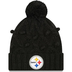 Pittsburgh Steelers New Era Girls Youth Toasty Cuffed Knit Hat with Pom - Black - NFL