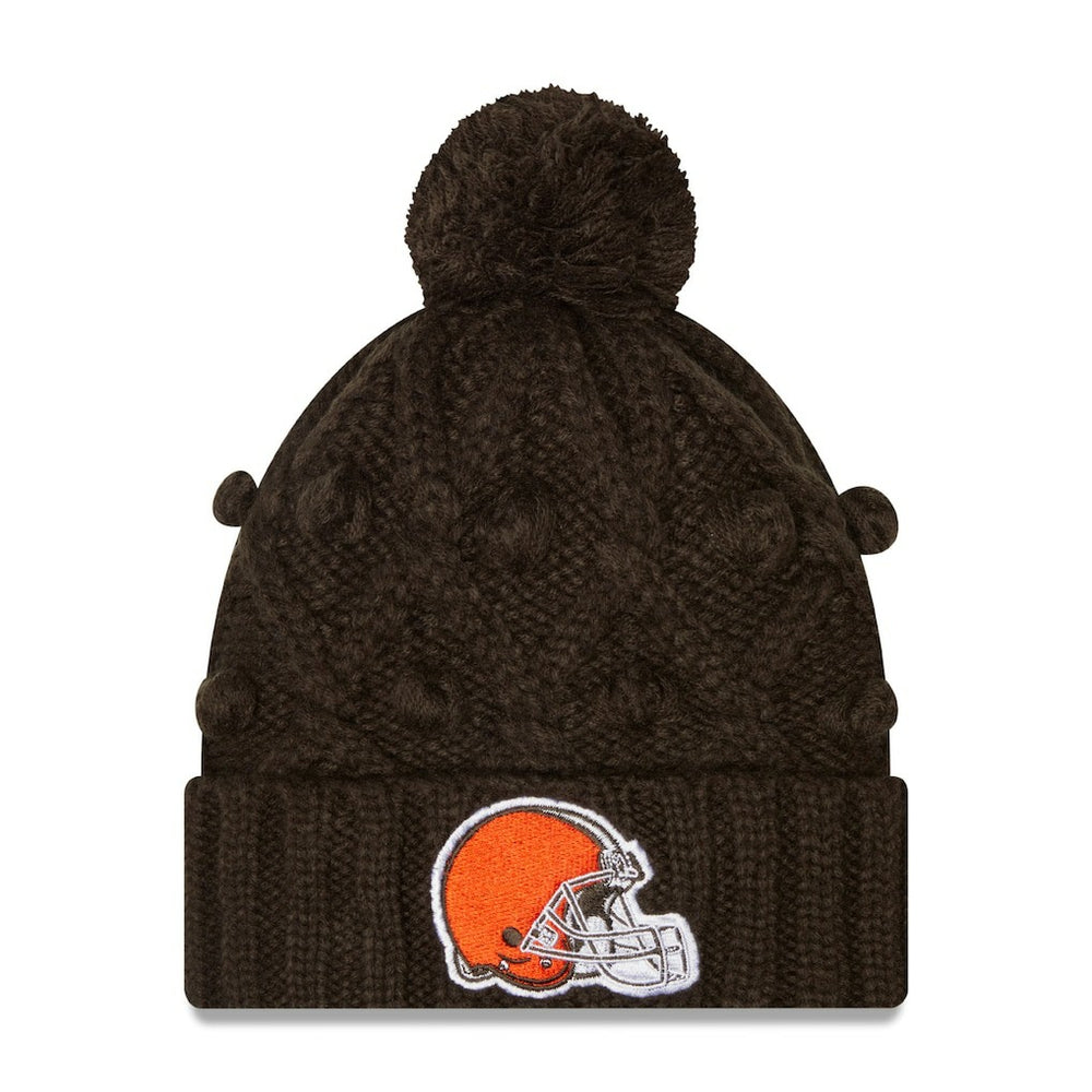 Cleveland Browns New Era Girls Youth Toasty Cuffed Knit Hat with Pom - Brown - NFL