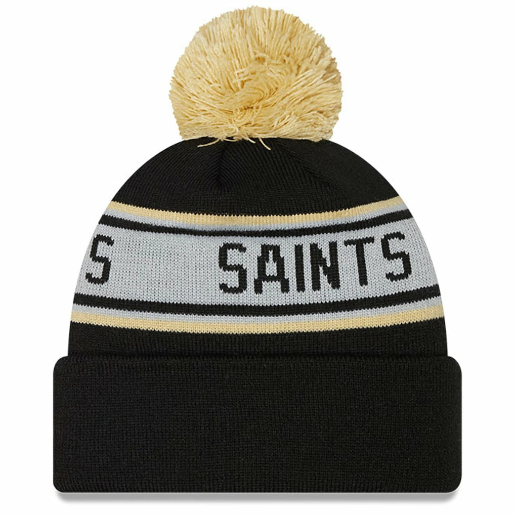 New Orleans Saints New Era Youth Repeat Cuffed Knit Hat with Pom - Black - NFL