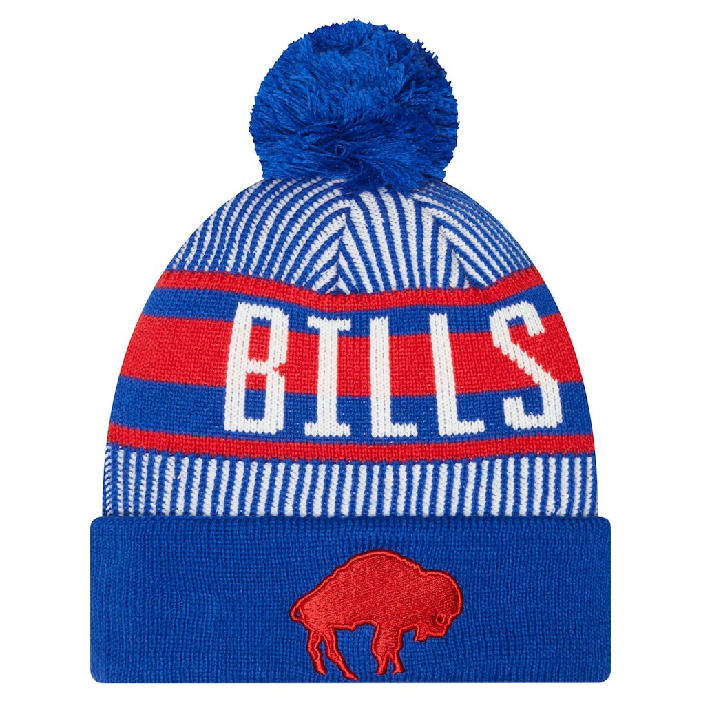 Buffalo Bills New Era Youth Striped Historic Cuffed Knit Hat with Pom - Royal - NFL