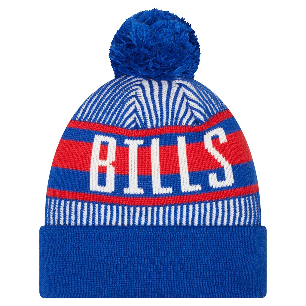 Buffalo Bills New Era Youth Striped Historic Cuffed Knit Hat with Pom - Royal - NFL