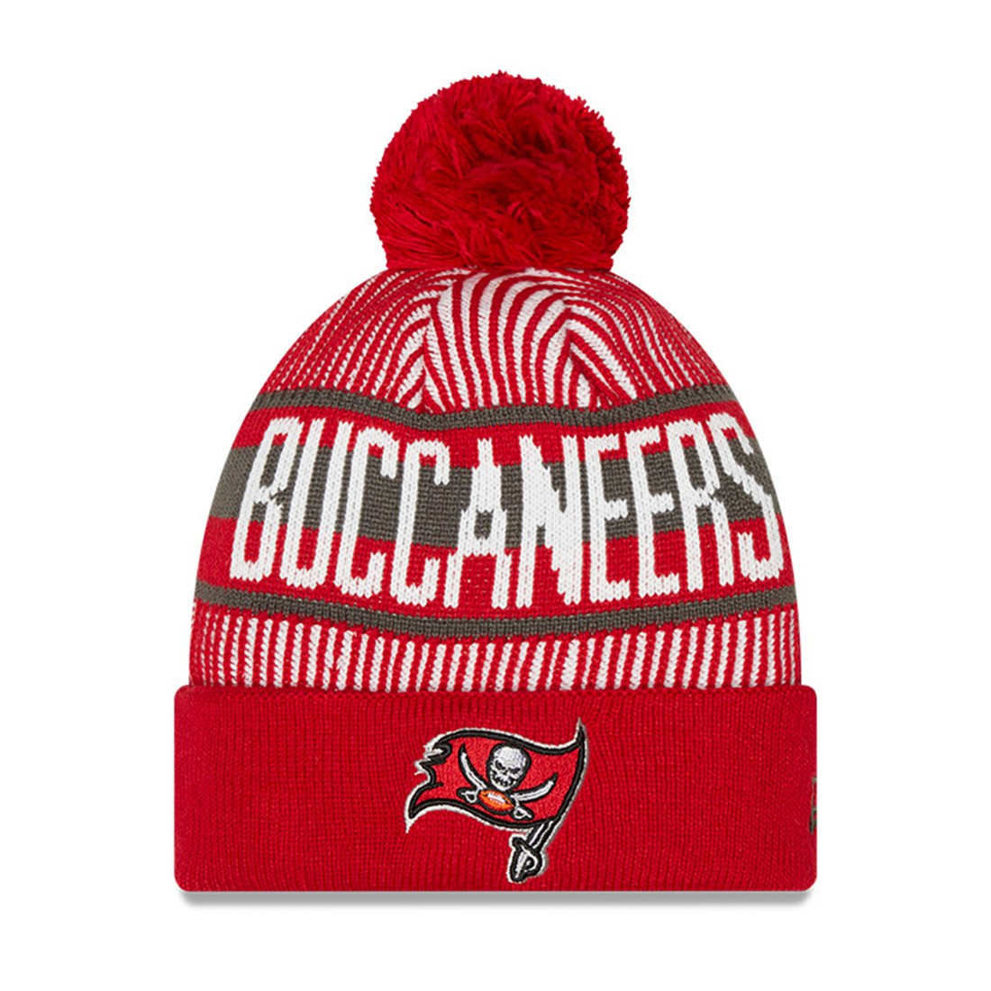 Tampa Bay Buccaneers New Era Youth Striped Cuffed Knit Hat with Pom - Red - NFL