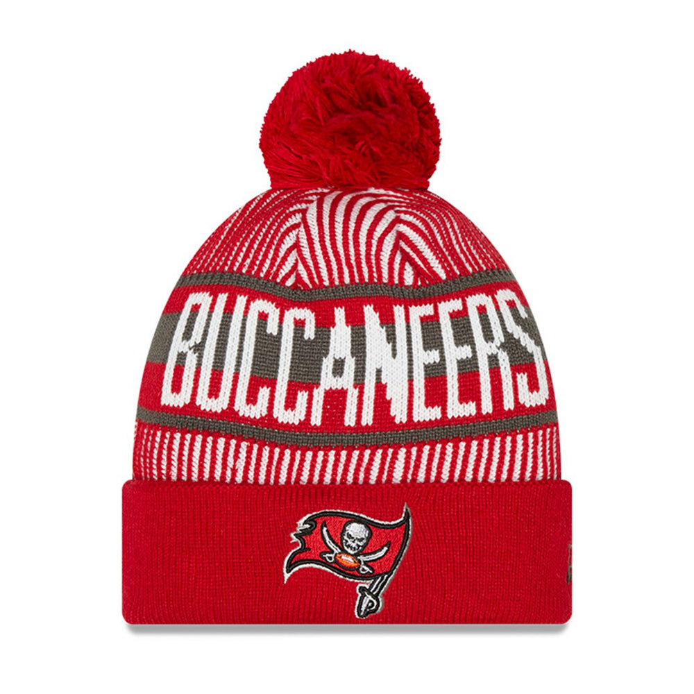 Tampa Bay Buccaneers New Era Youth Striped Cuffed Knit Hat with Pom - Red - NFL