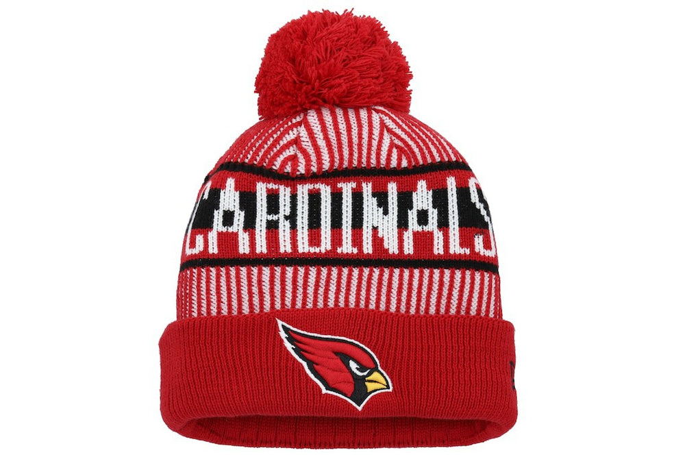 Arizona Cardinals New Era Youth Striped Cuffed Knit Hat with Pom - Cardinal - NFL