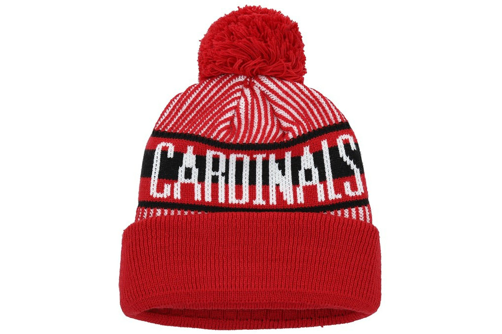 Arizona Cardinals New Era Youth Striped Cuffed Knit Hat with Pom - Cardinal - NFL