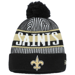 New Orleans Saints New Era Youth Striped Cuffed Knit Hat with Pom - Black - NFL