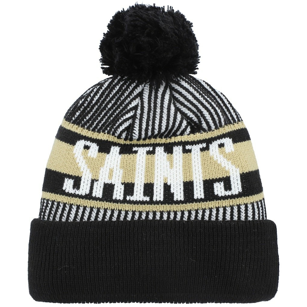 New Orleans Saints New Era Youth Striped Cuffed Knit Hat with Pom - Black - NFL