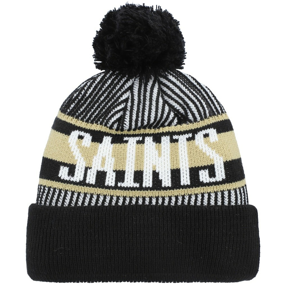 New Orleans Saints New Era Youth Striped Cuffed Knit Hat with Pom - Black - NFL