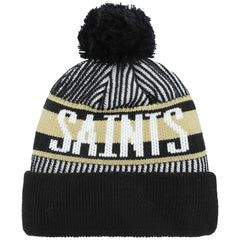 New Orleans Saints New Era Youth Striped Cuffed Knit Hat with Pom - Black - NFL
