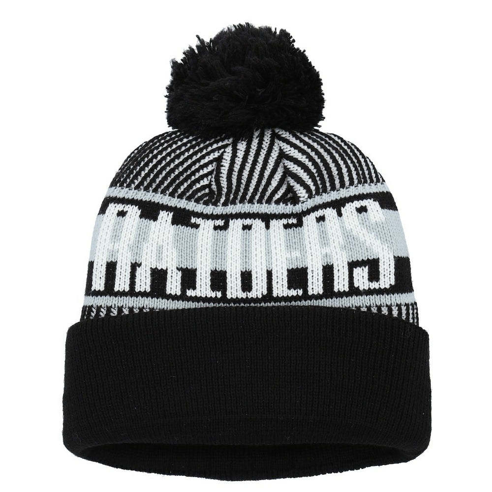 Las Vegas Raiders New Era Youth Striped Cuffed Knit Hat with Pom - Black - NFL
