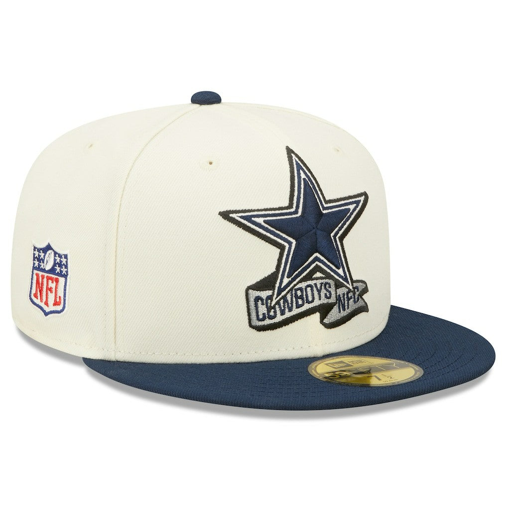 Dallas Cowboys New Era 2022 Sideline 59FIFTY Fitted Hat - Cream/Navy - NFL