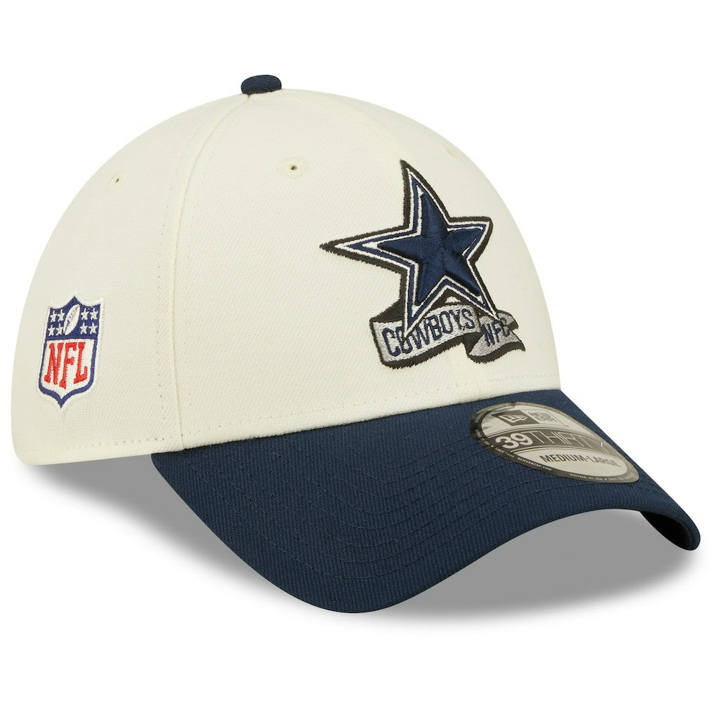 Dallas Cowboys New Era 2022 Sideline 39THIRTY 2-Tone Flex Hat - Cream/Navy - NFL