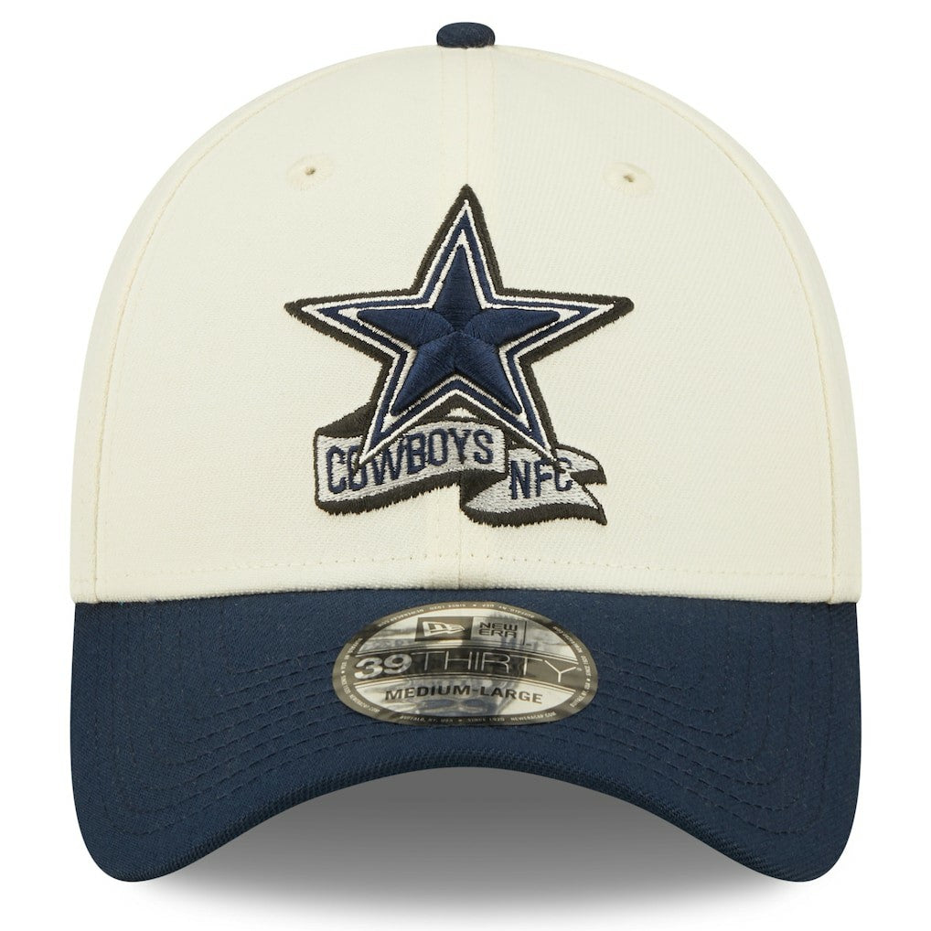 Dallas Cowboys New Era 2022 Sideline 39THIRTY 2-Tone Flex Hat - Cream/Navy - NFL