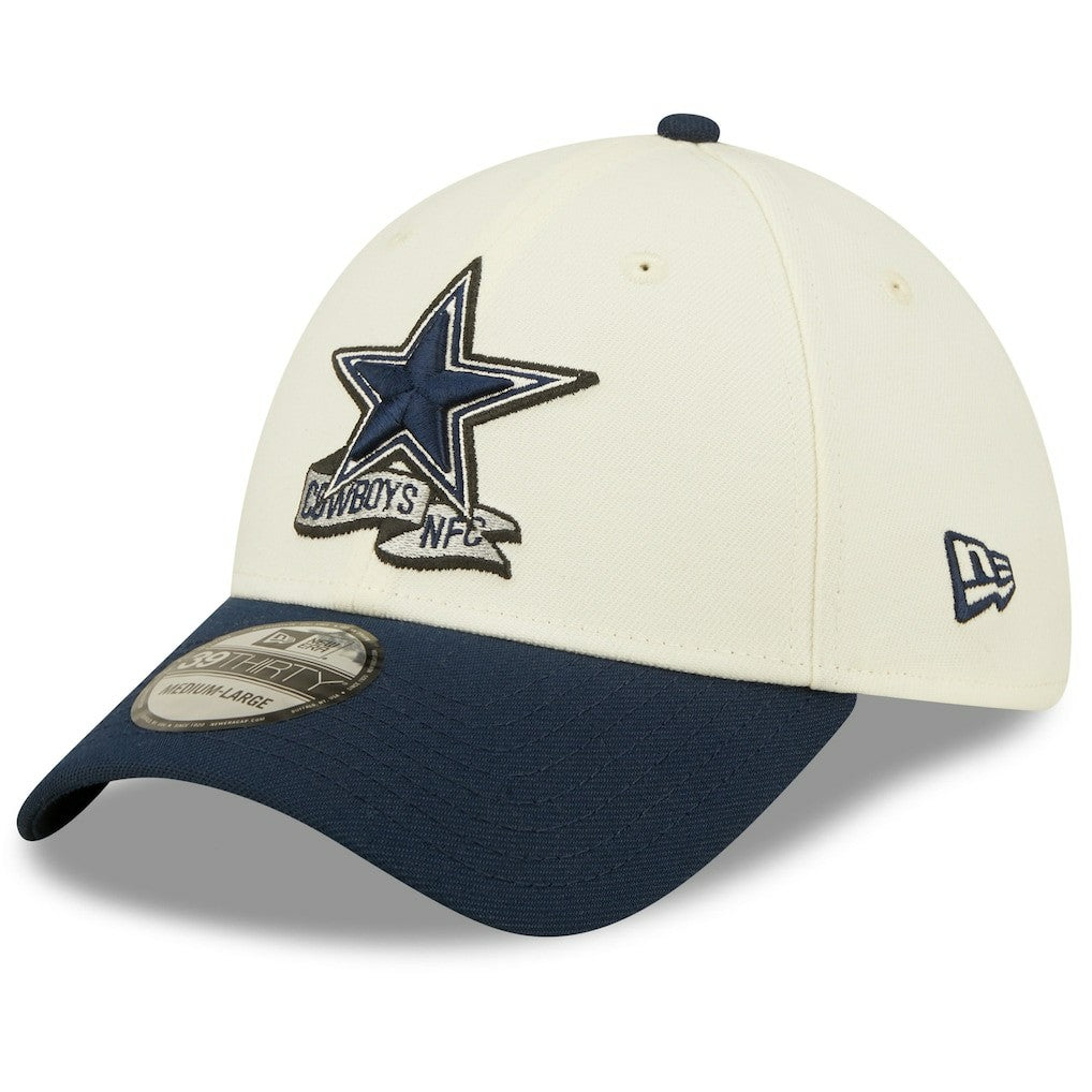 Dallas Cowboys New Era 2022 Sideline 39THIRTY 2-Tone Flex Hat - Cream/Navy - NFL