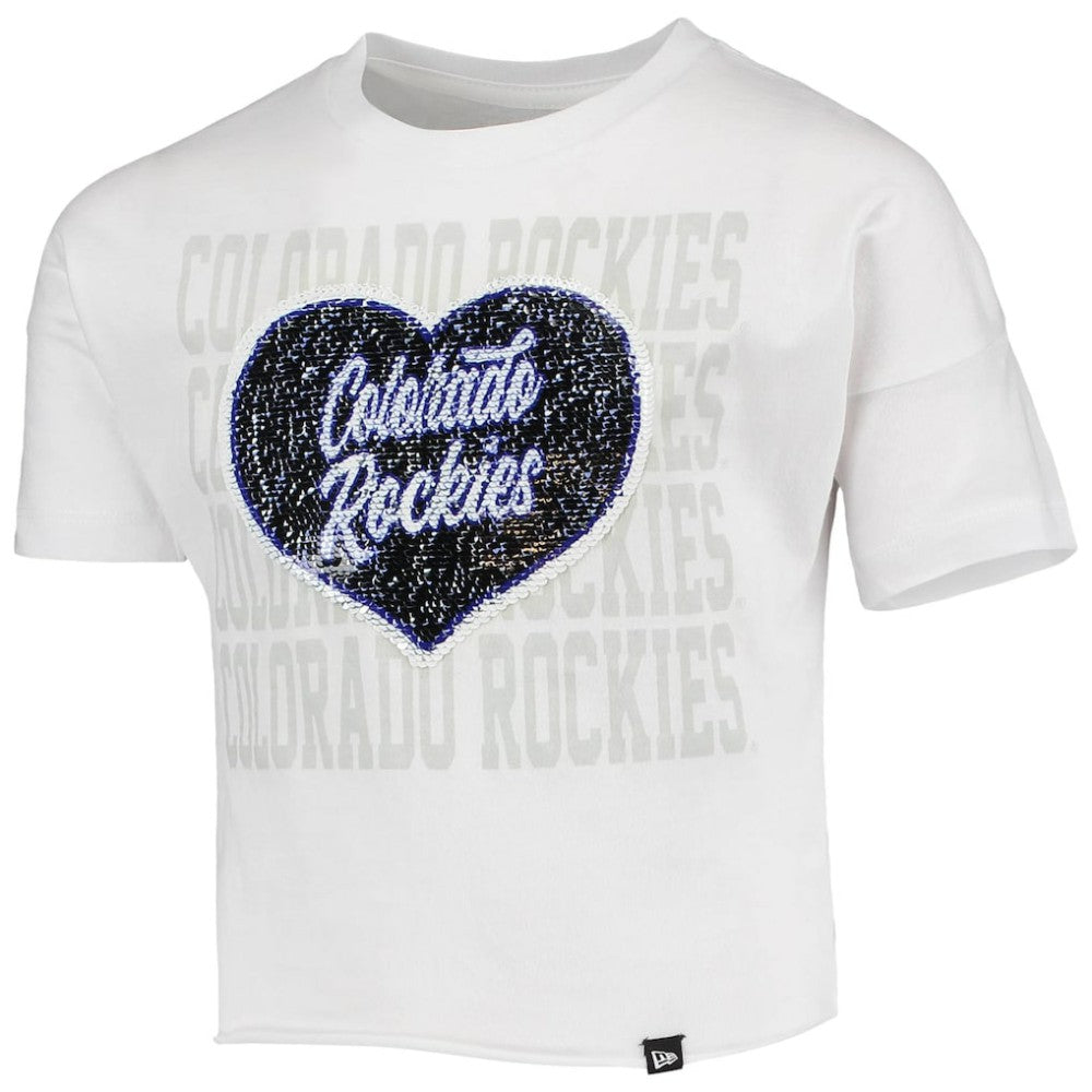 Colorado Rockies New Era Girls Youth Flip Sequin Heart Crop Top Discount