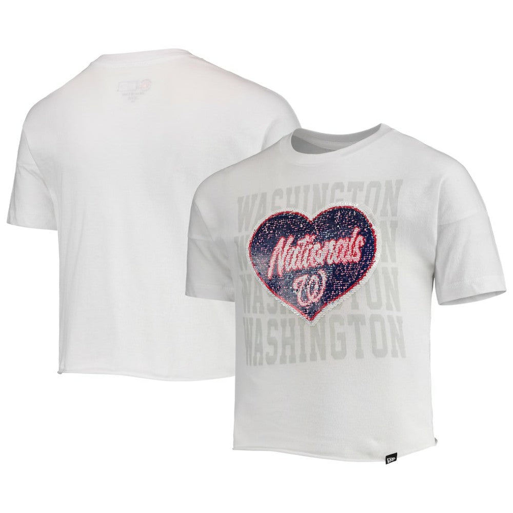 Washington Nationals New Era Girls Youth Flip Sequin Heart Crop Top Outlet