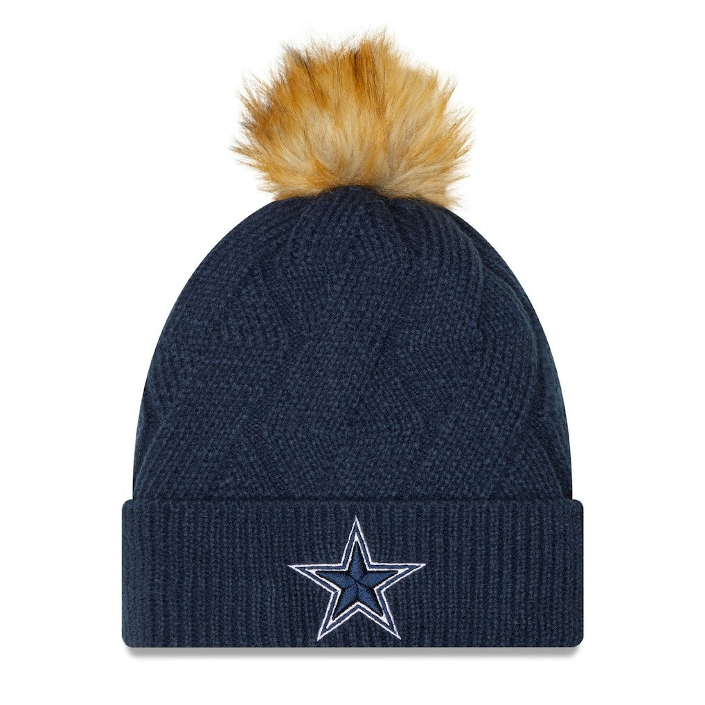Dallas Cowboys New Era Women's Snowy Cuffed Knit Hat with Pom - Navy - NFL