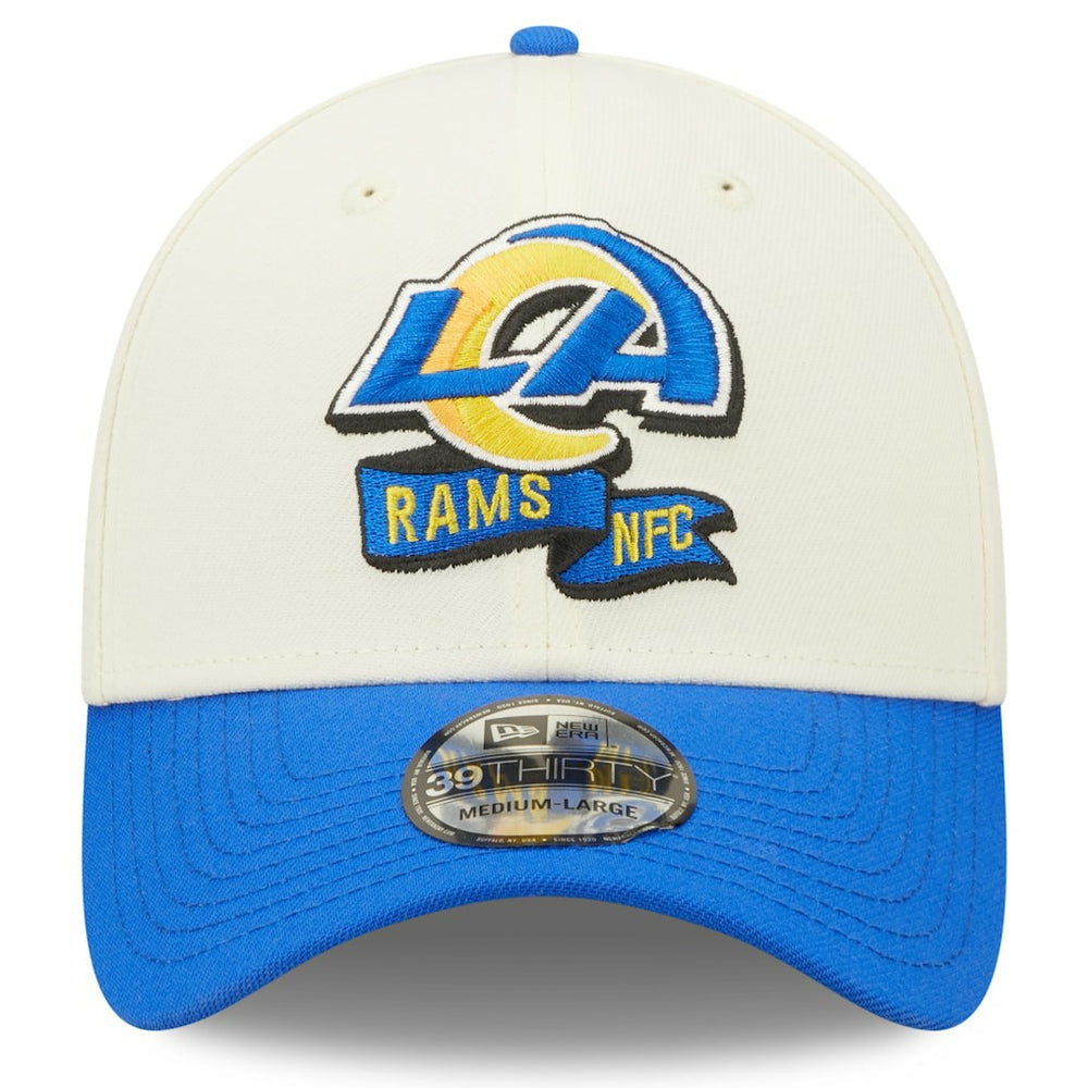 Los Angeles Rams New Era 2022 Sideline 39THIRTY 2-Tone Flex Hat - Cream/Royal - NFL