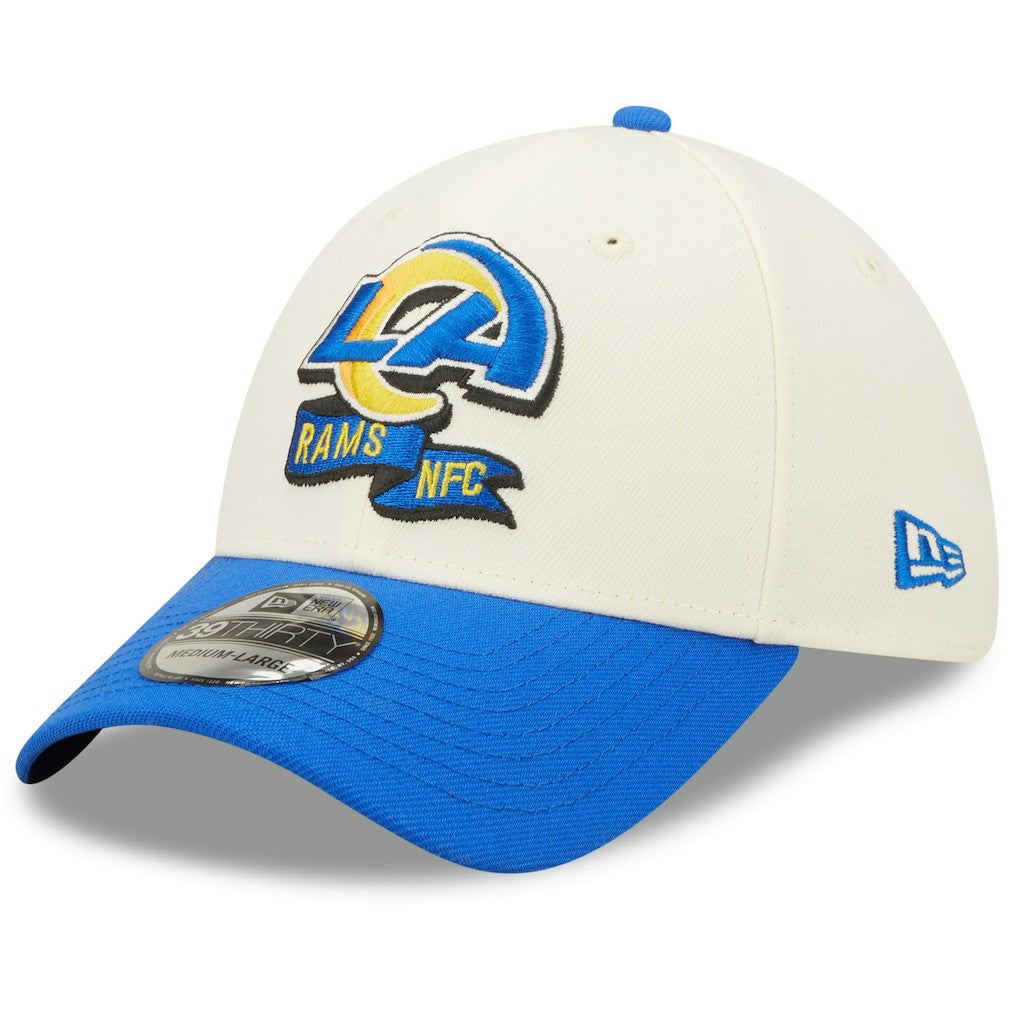 Los Angeles Rams New Era 2022 Sideline 39THIRTY 2-Tone Flex Hat - Cream/Royal - NFL