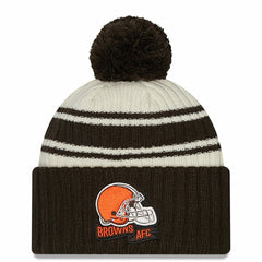 Cleveland Browns New Era 2022 Sideline Sport Cuffed Pom Knit Hat - Cream/Brown - NFL