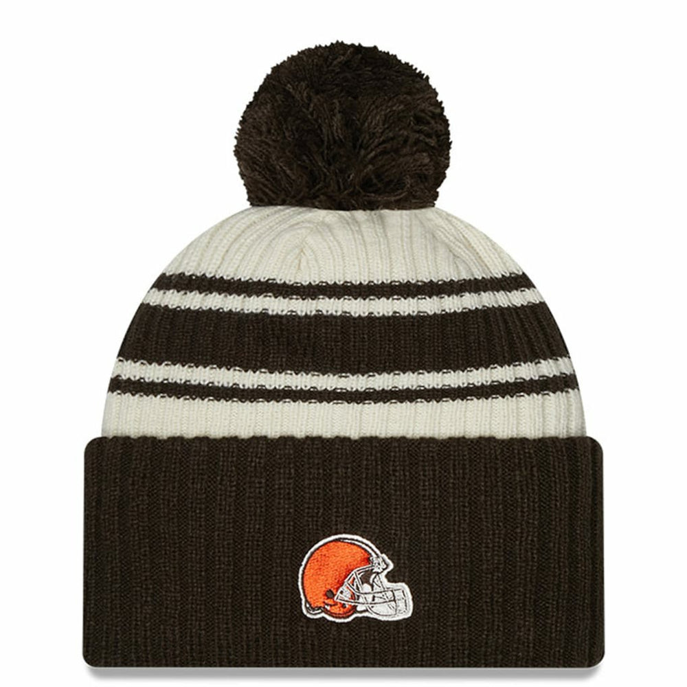 Cleveland Browns New Era 2022 Sideline Sport Cuffed Pom Knit Hat - Cream/Brown - NFL