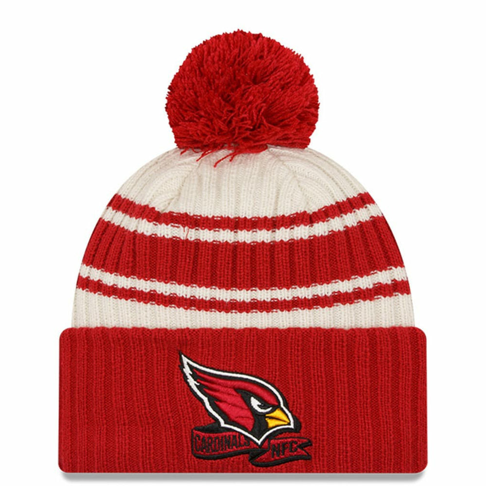 Arizona Cardinals New Era 2022 Sideline Sport Cuffed Pom Knit Hat - Cream/Cardinal - NFL