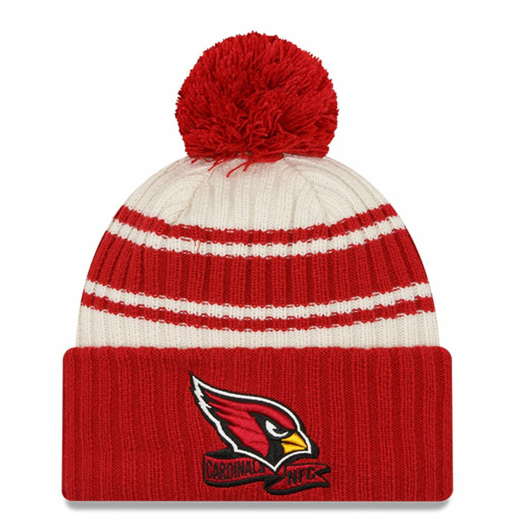 Arizona Cardinals New Era 2022 Sideline Sport Cuffed Pom Knit Hat - Cream/Cardinal - NFL