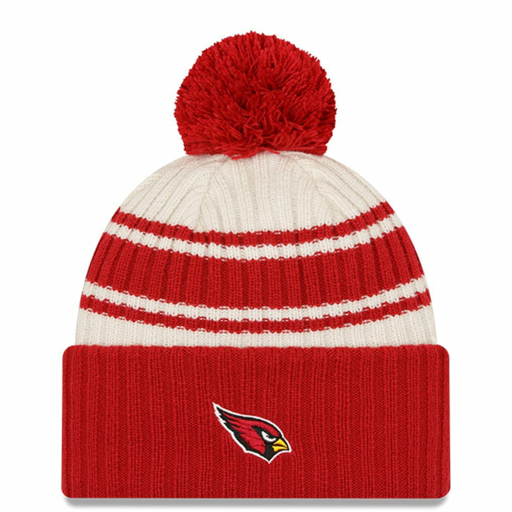 Arizona Cardinals New Era 2022 Sideline Sport Cuffed Pom Knit Hat - Cream/Cardinal - NFL