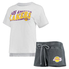 Los Angeles Lakers Concepts Sport Women's Resurgence Slub Burnout Raglan Top & Shorts Sleep Set Charcoal/White