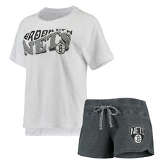 Brooklyn Nets Concepts Sport Women's Resurgence Slub Burnout Raglan Top & Shorts Sleep Set Charcoal/White