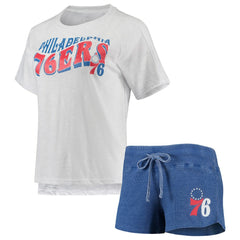 Philadelphia 76ers Concepts Sport Women's Resurgence Slub Burnout Raglan Top & Shorts Sleep Set Royal/White