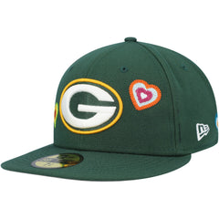 Green Bay Packers New Era Chain Stitch Heart 59FIFTY Fitted Hat - Green - NFL