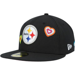 Pittsburgh Steelers New Era Chain Stitch Heart 59FIFTY Fitted Hat - Black - NFL