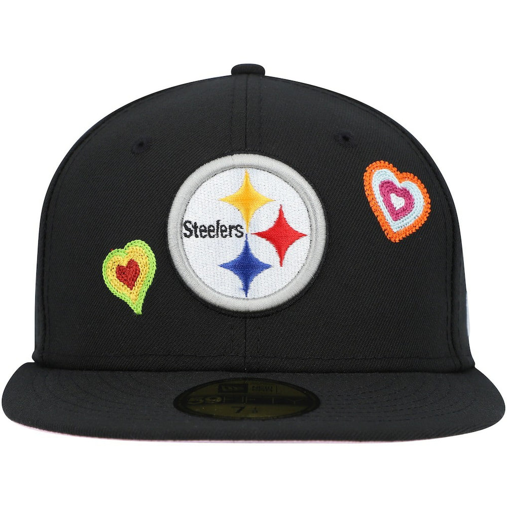 Pittsburgh Steelers New Era Chain Stitch Heart 59FIFTY Fitted Hat - Black - NFL
