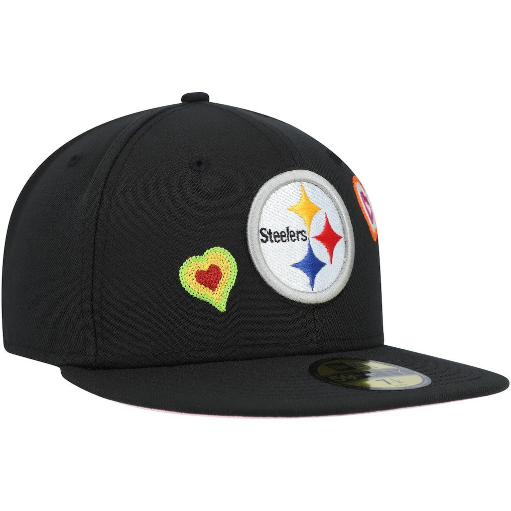 Pittsburgh Steelers New Era Chain Stitch Heart 59FIFTY Fitted Hat - Black - NFL
