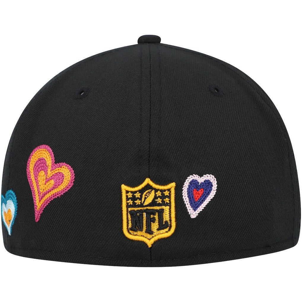 Pittsburgh Steelers New Era Chain Stitch Heart 59FIFTY Fitted Hat - Black - NFL