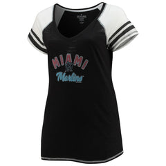 Miami Marlins Soft as a Grape Women's Curvy Color Block Tri-Blend Raglan V-Neck T-Shirt Outlet