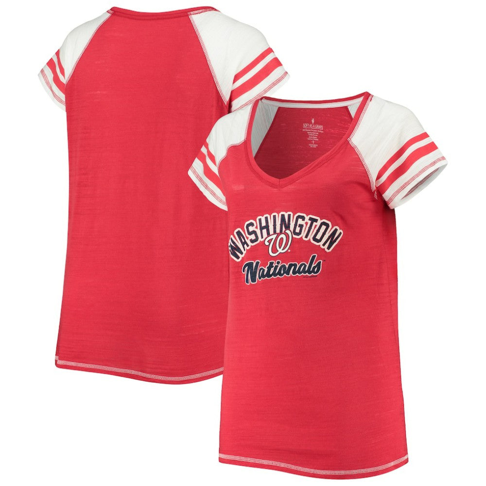 Washington Nationals Soft as a Grape Women's Curvy Color Block Tri-Blend Raglan V-Neck T-Shirt Discount