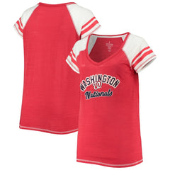 Washington Nationals Soft as a Grape Women's Curvy Color Block Tri-Blend Raglan V-Neck T-Shirt Discount