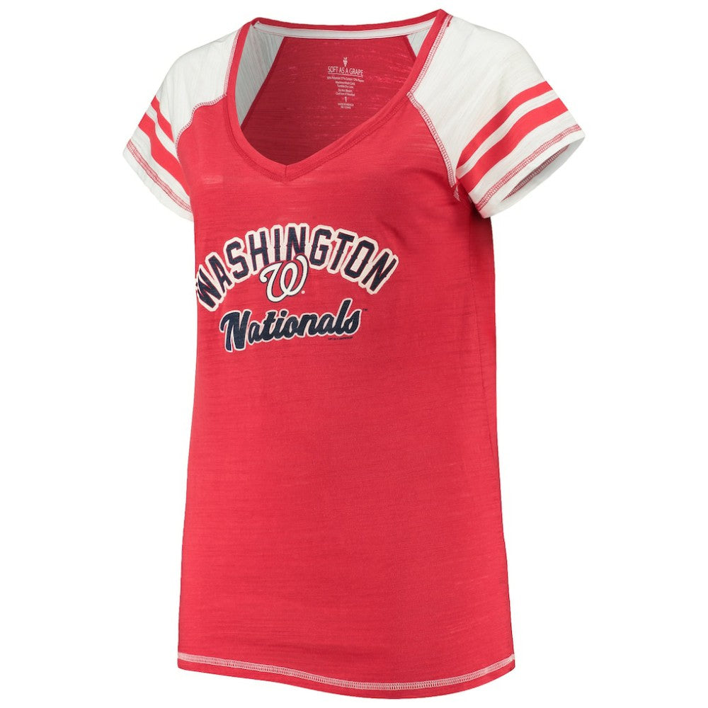Washington Nationals Soft as a Grape Women's Curvy Color Block Tri-Blend Raglan V-Neck T-Shirt Discount