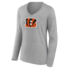 Cincinnati Bengals Women's Primary Team Logo Long Sleeve V-Neck T-Shirt - Heather Gray - NFL