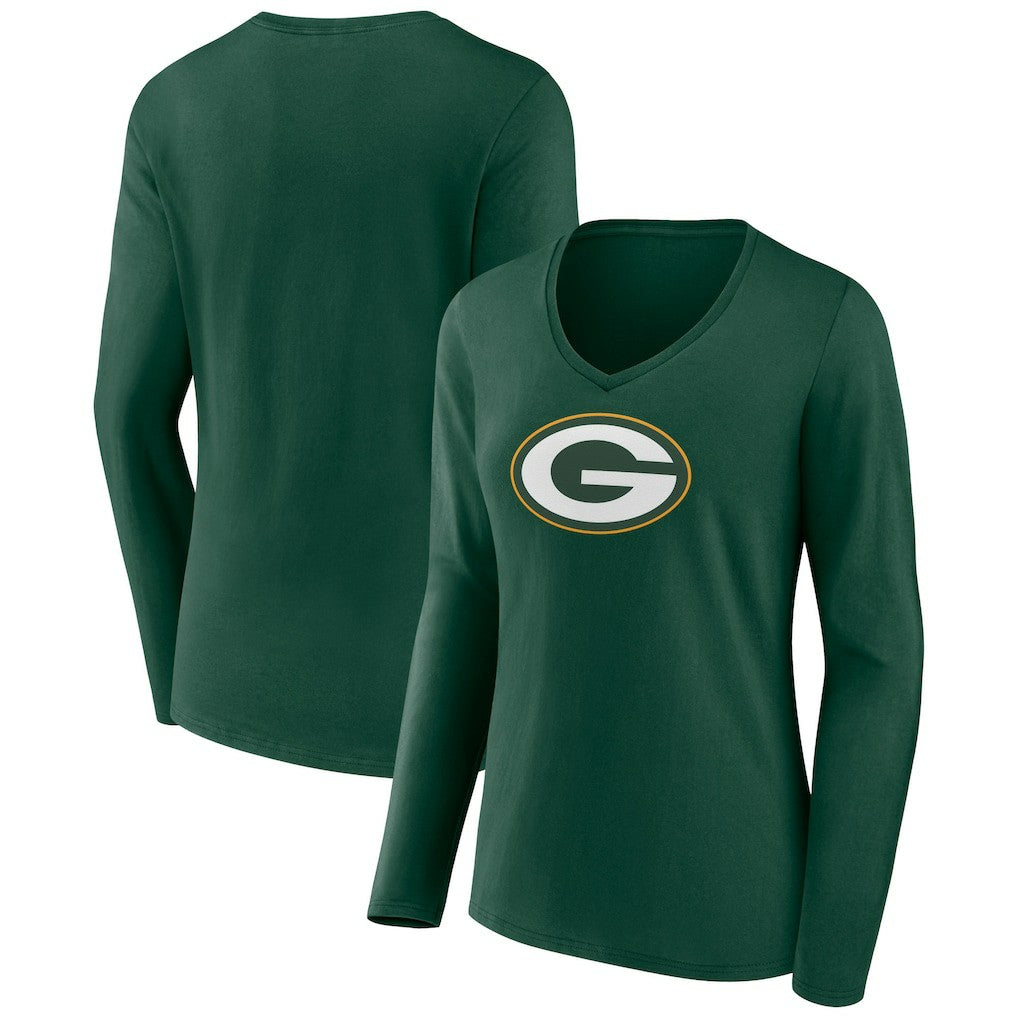 Green Bay Packers Women's Primary Team Logo Long Sleeve V-Neck T-Shirt - Green - NFL
