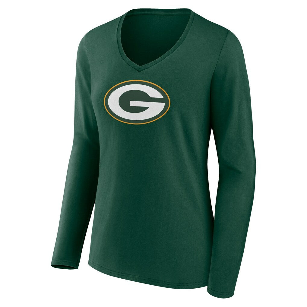 Green Bay Packers Women's Primary Team Logo Long Sleeve V-Neck T-Shirt - Green - NFL