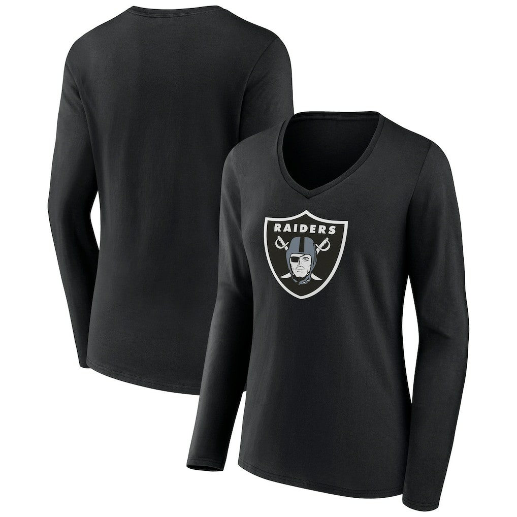 Las Vegas Raiders Women's Primary Team Logo Long Sleeve V-Neck T-Shirt - Black - NFL